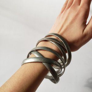 Set of 2 Triple Intertwined Silver Toned Bracelets